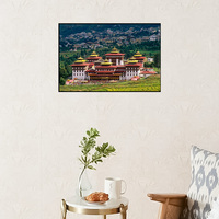 Toile numérique d'art mural sur l'architecture traditionnelle des monastères de l'Himalaya pour la décoration intérieure de la maison et des hôtels, Palais historique de la capitale du Bhoutan