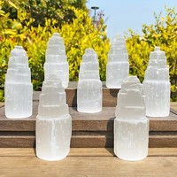 Tour de cristal naturel en sélénite blanche, pointe de sélénite faite à la main, tour de pierres précieuses, diffuseur en sélénite brute, pierre pour cadeau