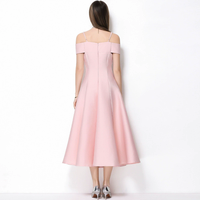 Robe mi-longue élégante en daim, style français personnalisé, à épaules dénudées, avec boucle diamantée et taille cintrée