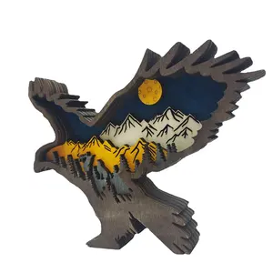 2023 New Home Light Eagle Ornaments Animals Home Decoration Wooden Craft Carved Wooden Ornaments
