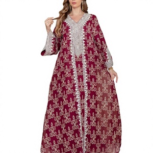 Elegante Túnica Islámica Larga Bordada para Mujer, Cuello en V, Estampado Floral, Abaya Árabe Modesta, Manga Larga para Verano y Otoño - Product Image 2