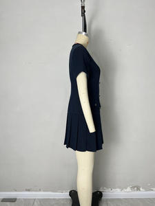 เดรส<span class=keywords><strong>ล</strong></span>ำลองจับจีบแขนสั้นสีฟ้าเข้มมีกระเป๋ากระดุมละเอียดอ่อนสไตล์ทอรอบเอวธรรม<span class=keywords><strong>ช</strong></span>าติ - Product Image 4