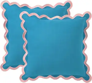 Capa de almofada para sofá com borda ondulada, fronha decorativa de algodão 100%, capas de almofada para sofá de fazenda, sala de estar
