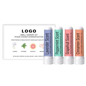 Custom Logo Smell Training Kit 4 Essential Oils Nasal Inhaler Natural Therapy for Smell Loss, Includes Guidebook & Log