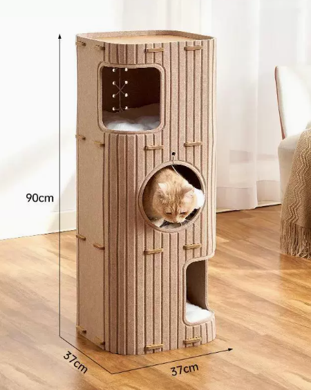 กล่องแมวสี่เหลี่ยมสีน้ำตาล 3 ชั้น [ไม่มีเสื่อ]