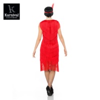 ODM vente entière Deluxe des années 1920 rouge frangé licou robe à clapet avec bandeau et perles adultes Halloween Mardi Gras Costume déguisement