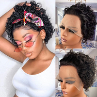 Perruque courte bouclée en dentelle 13x1, cheveux humains, perruque frontale en dentelle, cheveux de bébé naturels, couleur personnalisée pour femmes noires