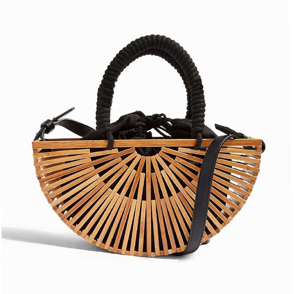 Летний Плетеный кошелек, пляжные сумки, женская бамбуковая корзина на одно плечо, переносная сумка двойного назначения, полая бамбуковая сумка