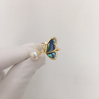 SHDIYAYUN Vente en gros Bague en or 18 carats plaqué or avec coquille d'ormeau et papillon, élégante, en perle d'eau douce naturelle, bijoux pour femmes