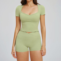 PASUXI Ensemble de vêtements de sport pour femme, personnalisable, très vendu : veste de course à manches courtes, pantalon droit et tenue de yoga