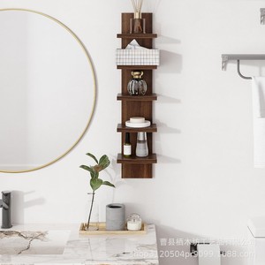 <b>Wall</b> <b>Mounted</b> Multi Layer Storage Rack 5 Tier Solid Wood Brown For Living Room Bedroom Bathroom Display <b>Shelf</b> - Product Image 4