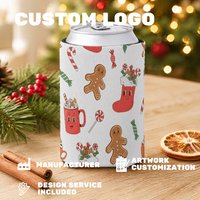 Manchon isotherme pour canette de Noël, motif Bonhomme de pain d'épices et Canne en sucre, support isolant pour bière et boissons, idéal pour les fêtes et comme cadeau