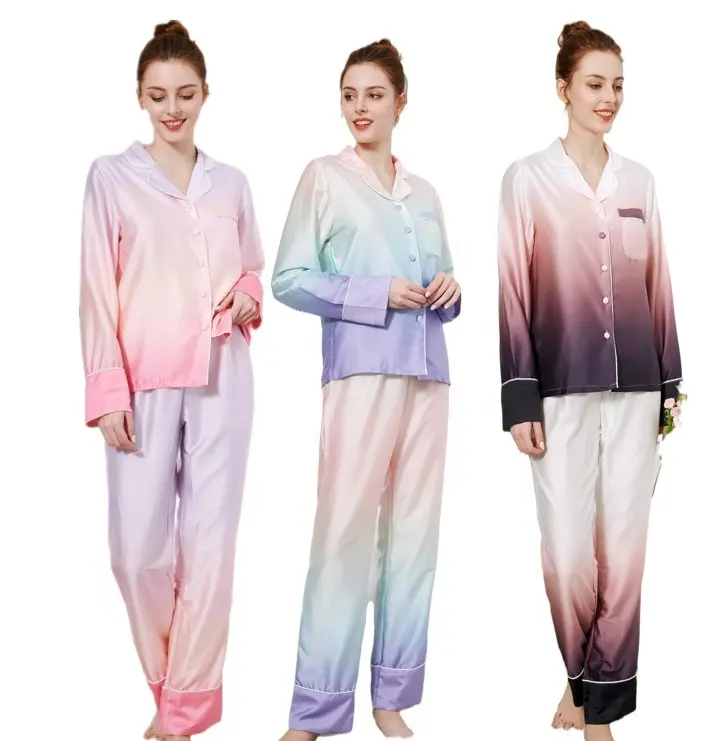 Night Wearing Top And Pajama New Hot Summer Custom Silk Girls Pajamas 2023 Headband Satin Sleepwear