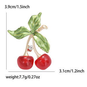 Nuevo broche de fruta de cereza con diamantes de imitación, broche de cereza esmaltado rojo con diamantes de imitación, ropa de mujer, broche de joyería de flores en el pecho - Product Image 6