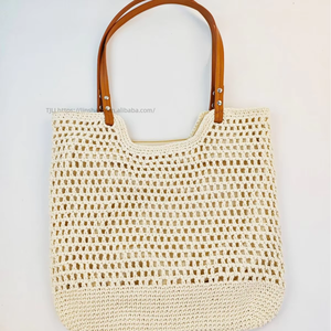 Sac fourre-tout de plage en coton tressé à la main grande capacité avec fermeture éclair, design évidé pour l'épaule, pour femme, style décontracté Tanjing - Product Image 5