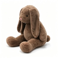 Lapin en peluche personnalisé, assis, avec de longues oreilles tombantes, fourrure marron ultra-douce et nez rose, jouet en peluche lapin marron