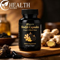 Capsules de Shilajit OEM avec gingembre et maca noire, prix d'usine, formule et emballages personnalisés pour adultes, soutien de la vitalité masculine