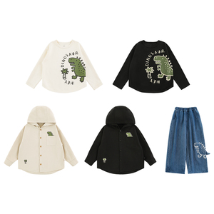 YOEHYAUL N6705 garçons automne dinosaure série imprimé à manches longues <span class=keywords><strong>sweat</strong></span> veste jean ensemble tricoté haut pantalon ensemble enfant en bas âge - Product Image 3