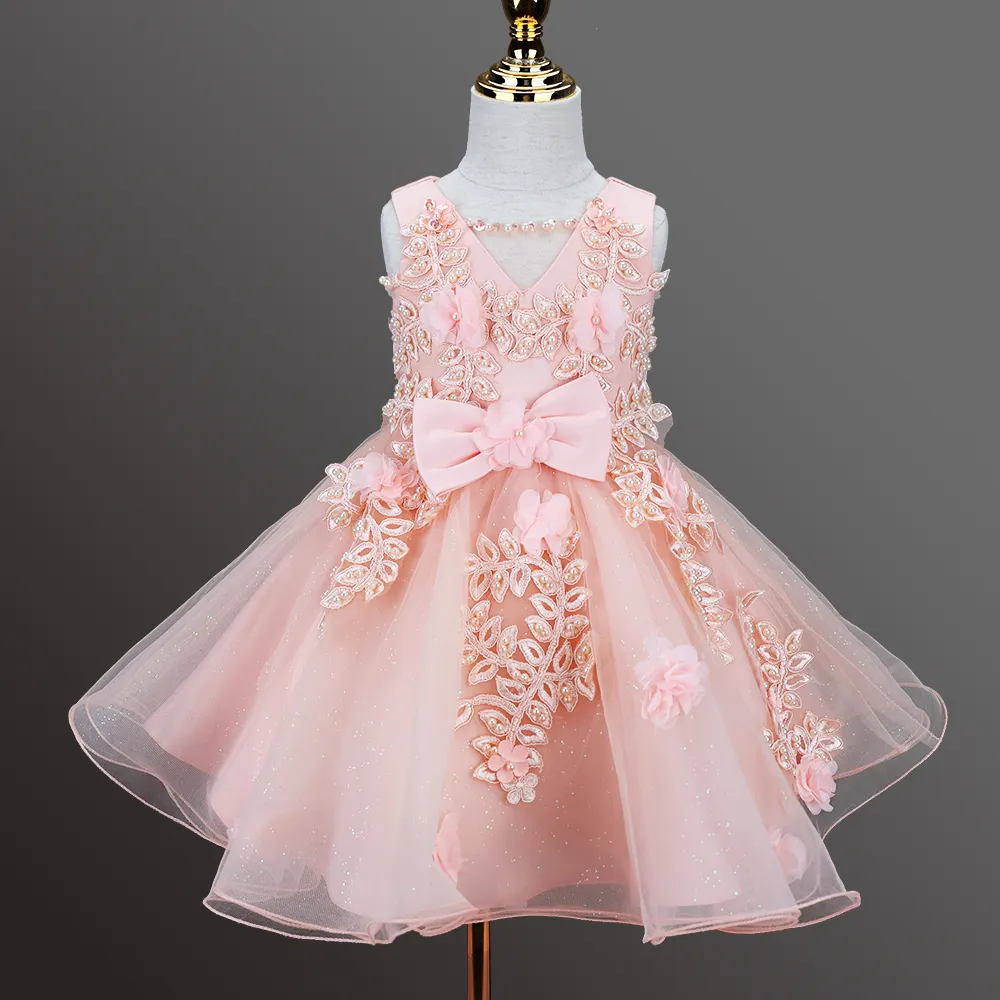 Basit yeni tasarım Princes zarif balo ck çocuk doğum günü partisi düğün çiçek kız çocuk elbiseleri çocuklar için
