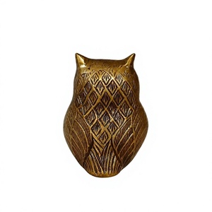 Figurine d'hibou en métal artisanale, presse-papier, statue d'oiseau en fonte dorée, texture sculptée, ornement de décoration intérieure - Product Image 1
