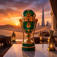Trophée Royal Moyen-Oriental Personnalisé en Gros, Coupe en Métal Plaqué Or avec Finition Émeraude Polie de Qualité Supérieure pour Sports et Entreprises