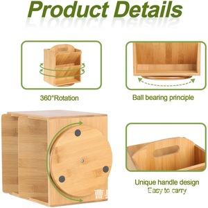 Portalápices giratorio de bambú, organizador de escritorio de 2 niveles, caja de almacenamiento de papelería multiusos de color madera Natural para uso en oficina y estudiantes - Product Image 2