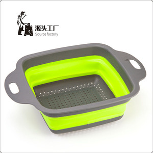 Lihefeng Square Folding Drain <b>Basket</b> Large And <b>Small</b> Size With Handle For Vegetable Washing Storage - Product Image 3