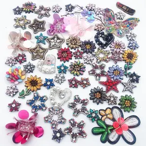 Wholesale chiffon flower applique patches-Handmade Sequin Flower 3D Iron Applique Embroidered Patches For Clothes Decoration