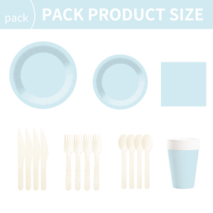 DAMAI - Juego de Vajilla Desechable de Papel Color Azul Cielo para Fiestas, Platos de Papel de 7 y 9 Pulgadas, Vasos de Papel y Servilletas - Product Image 6