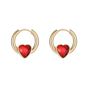 Tarnish Free Stainless Steel Hoop <b>Earring</b> Gold Plated Heart Zircon Charm <b>Earring</b> - Product Image 1