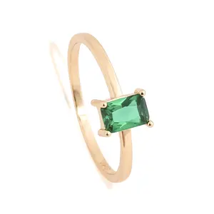 Luxury Shiny 18K Gold Color Zircon Rings For Women Green Emerald Rings Shape Emerald Diamond Rings Gift For Women