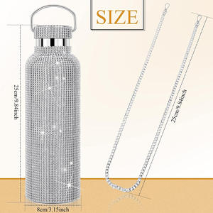 Bling Rhinestone Stainless Steel 24-36 Hours Thermal Insulated Leak-Proof BPA Free Water Bottle with Handle and Lid and Chain - Product Image 3