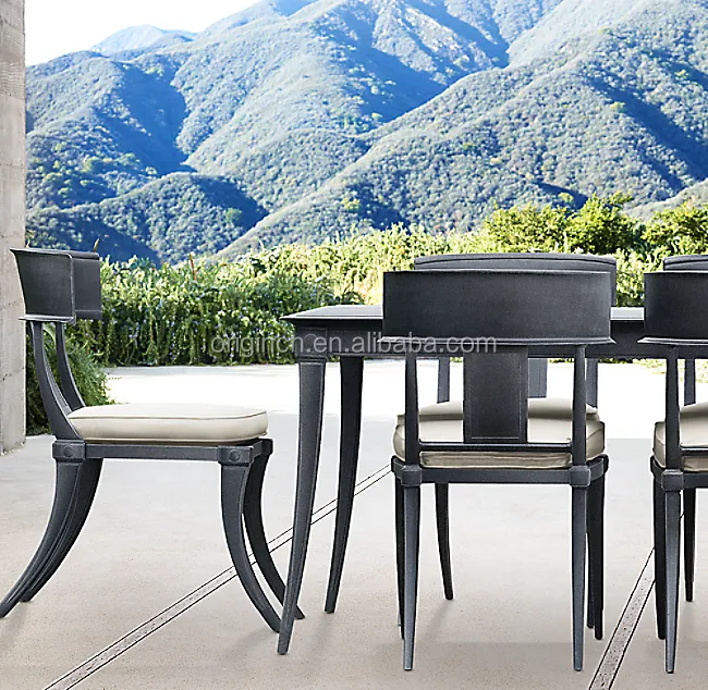 Outdoor unique design luxury rustproof rectangular table metal dining set aluminum patio furniture