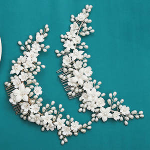 Nuevos peines de cerámica con flores y perlas <span class=keywords><strong>para</strong></span> el cabello, tocado elegante, joyería de boda, tocado nupcial, adornos, accesorios <span class=keywords><strong>para</strong></span> el cabello - Product Image 5