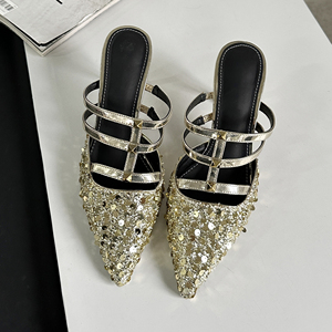 Sandalias de Moda 2024 en Oferta, Zapatos de Tacón Puntiagudos con Lentejuelas, Tacones Altos de 8.5 cm, Hipermercado - Product Image 4