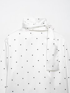 Kemeja wanita lengan panjang bergaya retro, motif polkadot kasual, aksesori syal, mode baru 2026. - Product Image 6