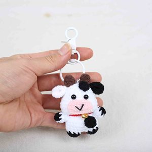 Car Cute Knitted Cow <b>Plush</b> Keychain Weaving Crocheted Handmade Knit Knitting Amigurumi Crochet Animal Toys Doll Cows Key Chains - Product Image 3