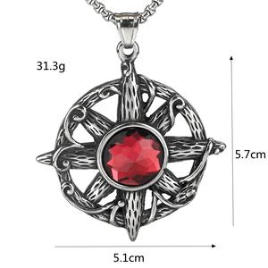 Vintage Stainless Steel <b>Cross</b> Pendant With Red Ruby Bezel Setting Men's Necklace Charm Themed Geometric Design Gift Jewelry - Product Image 5