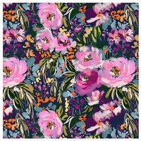 Tapis de table Mahjong double couche à motifs floraux aquarelle, extérieur blanc, intérieur rose blush, fleurs rouges/rose, bleu sarcelle/bleu