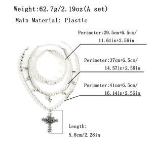 Bijoux pour femmes élégants et personnalisés à la mode <span class=keywords><strong>Collier</strong></span> à chaîne de chandail en pendentif avec <span class=keywords><strong>double</strong></span> croix en perles blanches empilées multicouches exagérées - Product Image 5