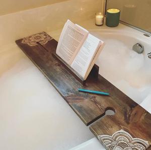 JUNJI Handmade Wood Bathtub <strong>Tray</strong> Caddy with Book Holder <strong>Bath</strong> <strong>Tray</strong> for Bathroom Use Customizable for <strong>Bath</strong> Tub - Product Image 3