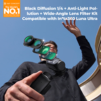 K&F CONCEPT FI061 Kit de 3 objectifs grand angle magnétiques noirs avec filtre de diffusion 1/4 anti-pollution lumineuse pour Insta360 Luna Ultra
