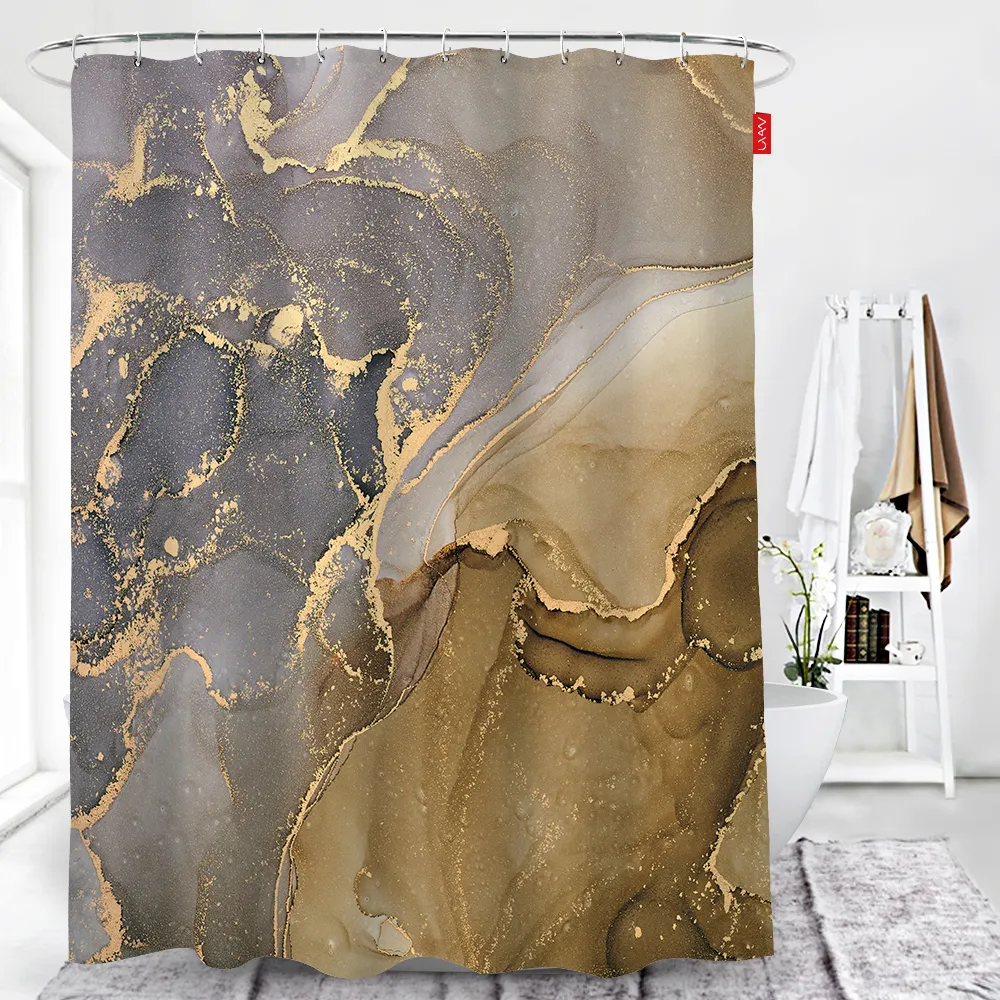 UVAN nordic style bathroom curtain Luxury Brown Golden Modern printed shower curtain Decorative For bathroom