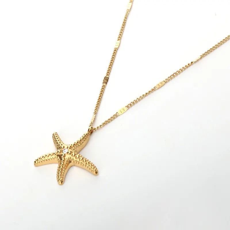 Fashionable Summer Girl Sea Star Charm Pendant Necklace Jewelry Custom Manufacture CZ Gold Plated Starfish Necklace