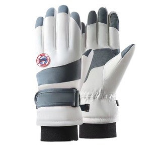 Gants de ski blancs avec blocs de couleur, doublure polaire, compatibles écran tactile, unisexes, pour l'extérieur, hiver - Product Image 5