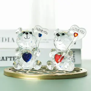 Crystal Baby Bear Figurine Collection Animal Paperweight Table Centerpiece Glass Xmas Decor