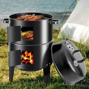 Modern Outdoor Garden Patio Charcoal <b>BBQ</b> Smoker Oven Iron Material Chrome Plated Trolley <b>Grill</b> - Product Image 1