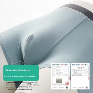 Sous-vêtements pour hommes en coton de classe A (95 % coton, 5 % élasthanne) - Boxer respirant antibactérien 10A pour adultes avec logo à la taille - Product Image 1