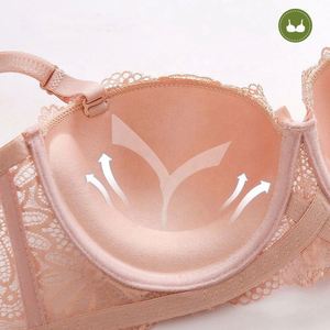 Soutien-gorge en dentelle sans couture pour femme, push-up, anti-épaississement, grande taille, col en V, uni, avec armatures, vente en gros - Product Image 5
