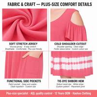 Robe midi trapèze personnalisée pour femme, col en V, épaules dénudées, manches volantées, ourlet tie-dye, poches latérales, été, vente en gros, fabricant OEM